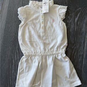 Ralph Lauren White Romper with Pink Logo